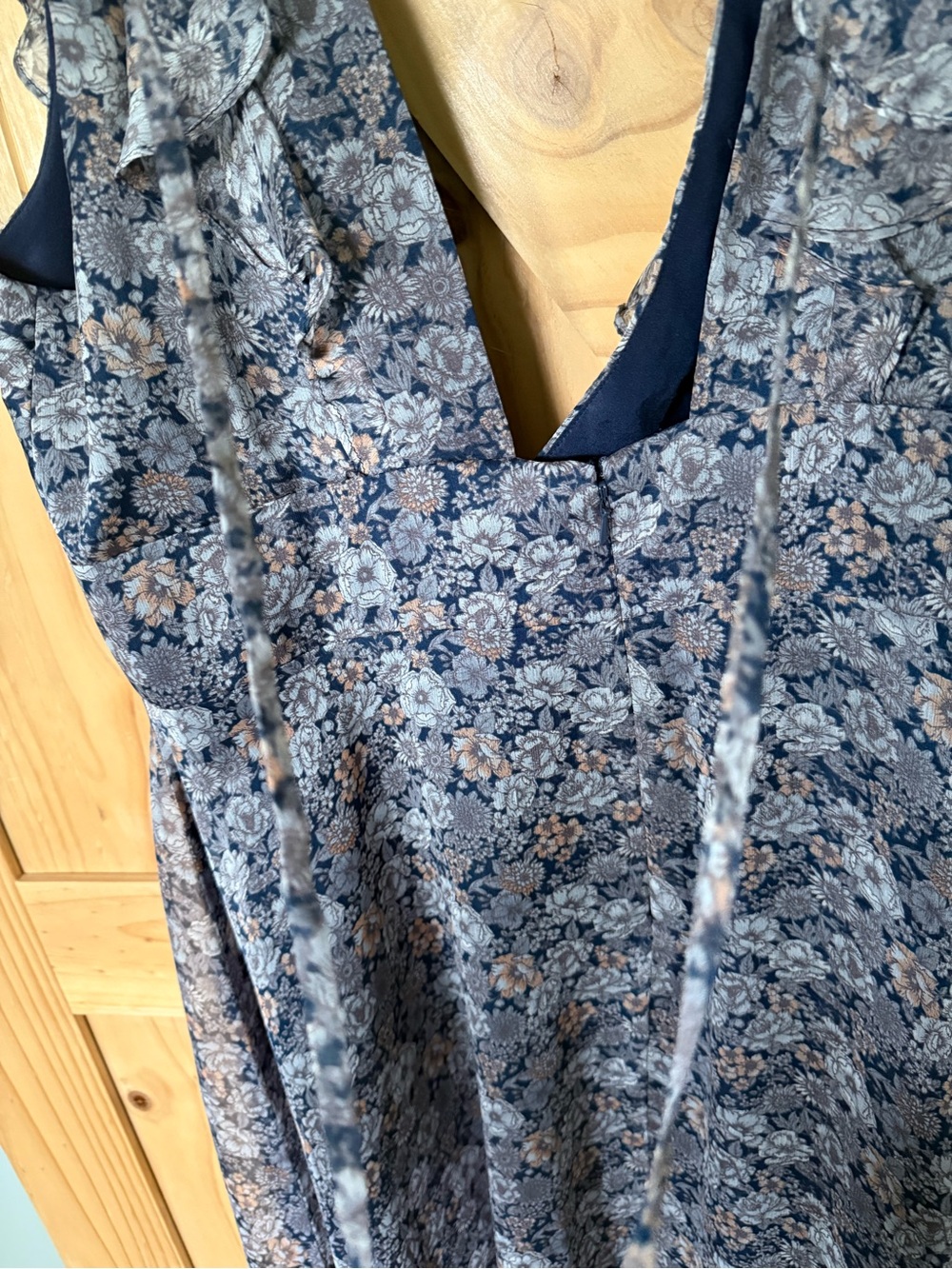 Sleeveless Blue Floral V-Neck Ruffle Maxi Dress - Picture 6 of 11
